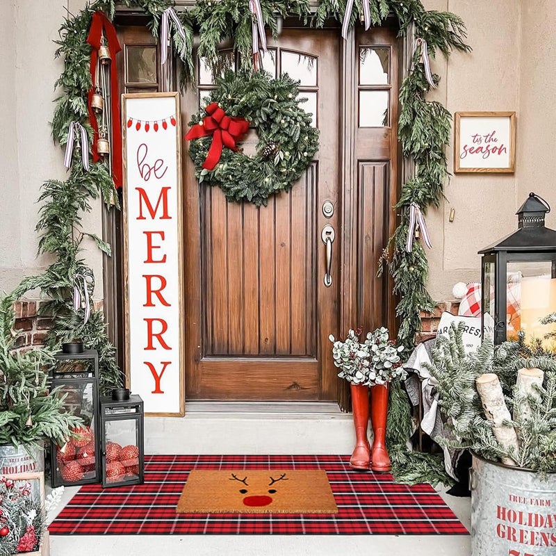 Fallovea Christmas Rugs Red and Black Plaid, 24'' x 52'' Area Rugs Outdoor Indoor Front Porch Doormat Cotton Hand-Woven Layered Door Mats for Entryway Patio Entryway Laundry Bedroom Living Room - Image 4